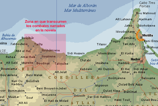 Mapa de la zona norteafricana en la que transcurren los combates narrados en la novela