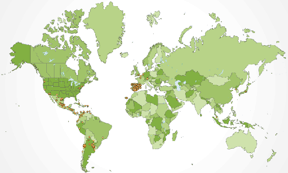Figura 2 - Mapa de la procedencia geográfica de las visitas