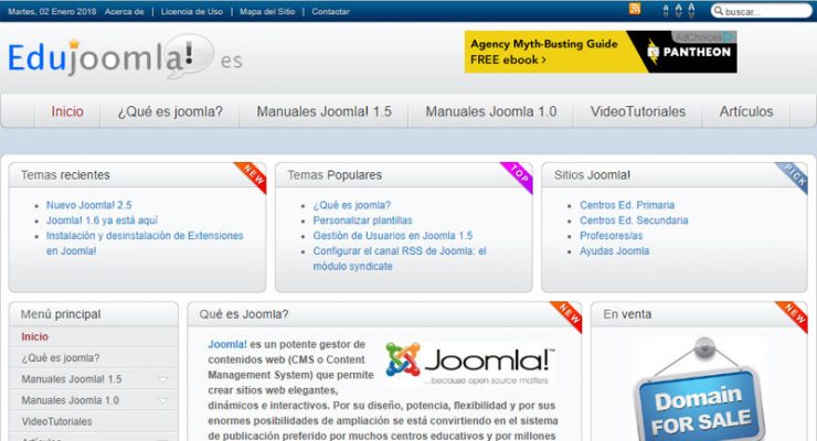 Captura de pantalla del portal EduJoomla