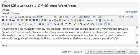 Captura de pantalla del plugin Advanced TinyMCE Editor for WordPress