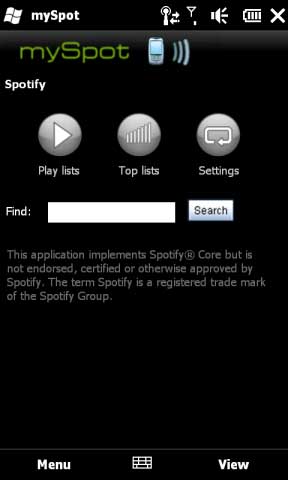 Figura 2 - Spotity en Windows Mobile, con MySpot