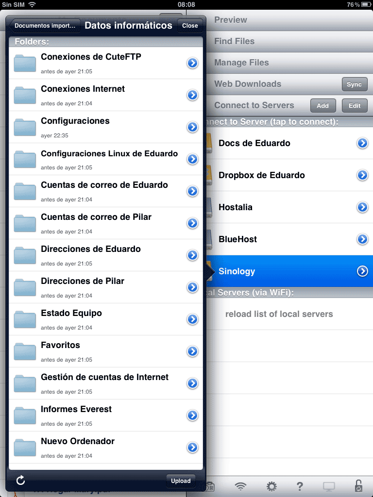 Figura 5. Acceso a documentos con GoodReader en un iPad 2 (iOS)
