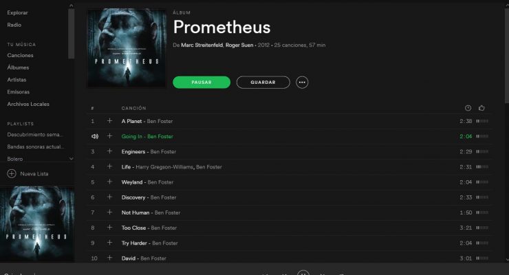 Banda sonora de Prometheus en Spotify