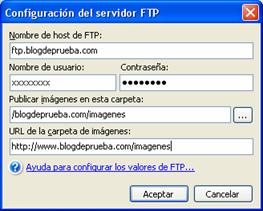 Figura 6: conexión FTP con Windows Live Writer